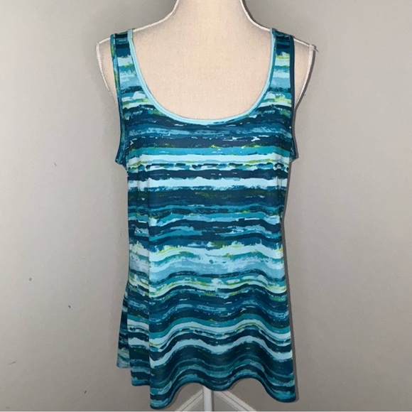 Eddie Bauer stretch quick dry aqua blue striped sleeveless tank top size Large - Picture 1 of 6